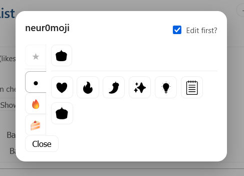 The neur0moji icon picker, showing a grid of colorable icons